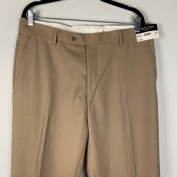 Pronto Uomo Slim Dress Pants Beige Polyester Blend Size 36x32 - Picture 2 of 9